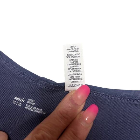 NWT Aerie XL Navy Blue Cheeky Bikini Bottom Wave Texture High Leg Swim - Picture 6 of 7